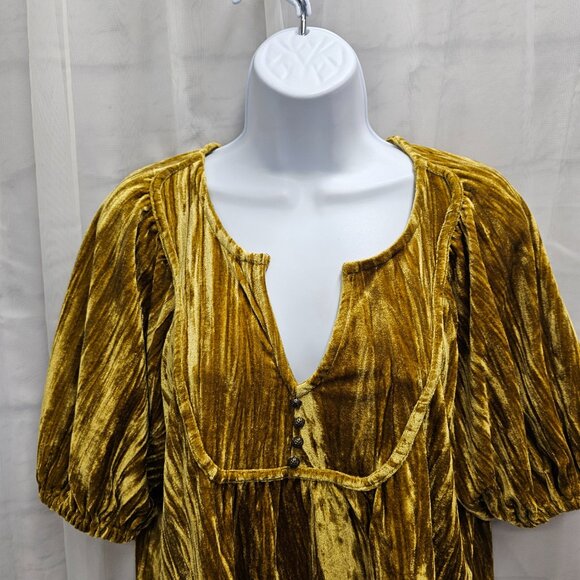 Maurices Gold Velour Babydoll Top Goth Boho Gypsy Hippie M - Picture 2 of 12